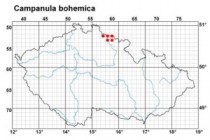 Zvonek český- Campanula bohemica, mapa rozšíření