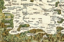 Výřez z Klaudiánovy mapy z r. 1518. Mapa je orientována opačně nežli dnešní mapy (sever je dole). Hrad homole je vlevo dole na zemské stezce mezi Náchodem a Kladskem. mapa - http://commons.wikimedia.org/