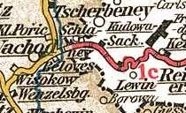 Detail z pruské železniční mapy s plánovaným propojením tratí