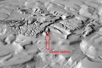 Lidarový model terénu pískovcové plošiny Adršpašsko-teplických skal  s vyznačeným Skalním ostrovem
